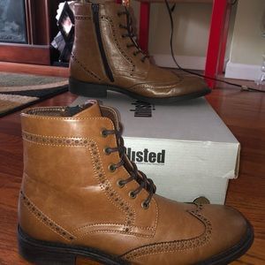 Brown patent Kenneth Cole boots.